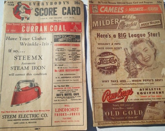 REDUCED 1949 St Louis Brown's vs Cleveland Indians Scorecards 2 Cards