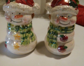 Retro Iridescent Snowman Salt & Pepper