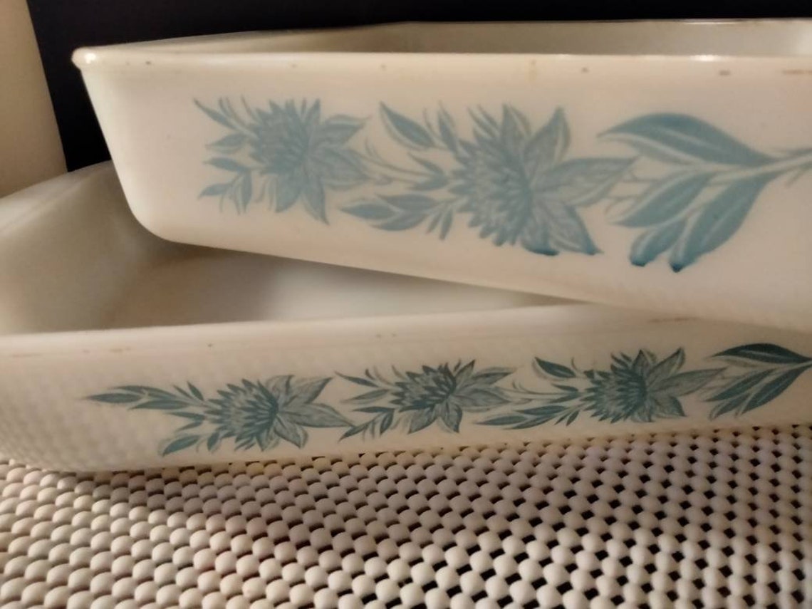 Vintage Glasbake Blue Thistle Pattern Set of 2 Casserole Etsy