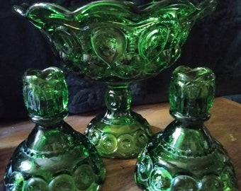 Vintage LE Smith Compote Candleholders Set 3 Pieces