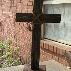Large Wooden Cross with wood Base Reclaimed Wood
