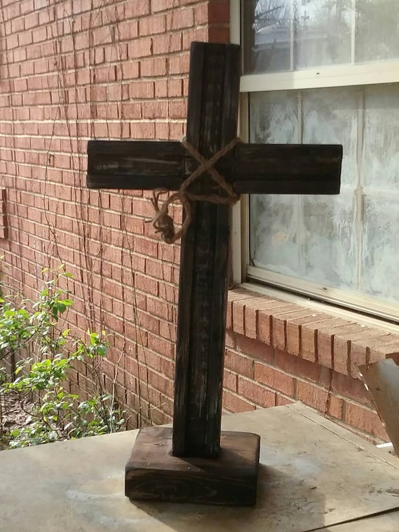 Large Wooden Cross With Wood Base Reclaimed Wood Etsy