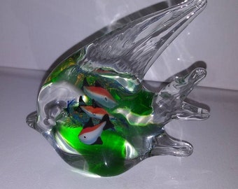 Heavy Blown Fish Paperweight with inner Scene