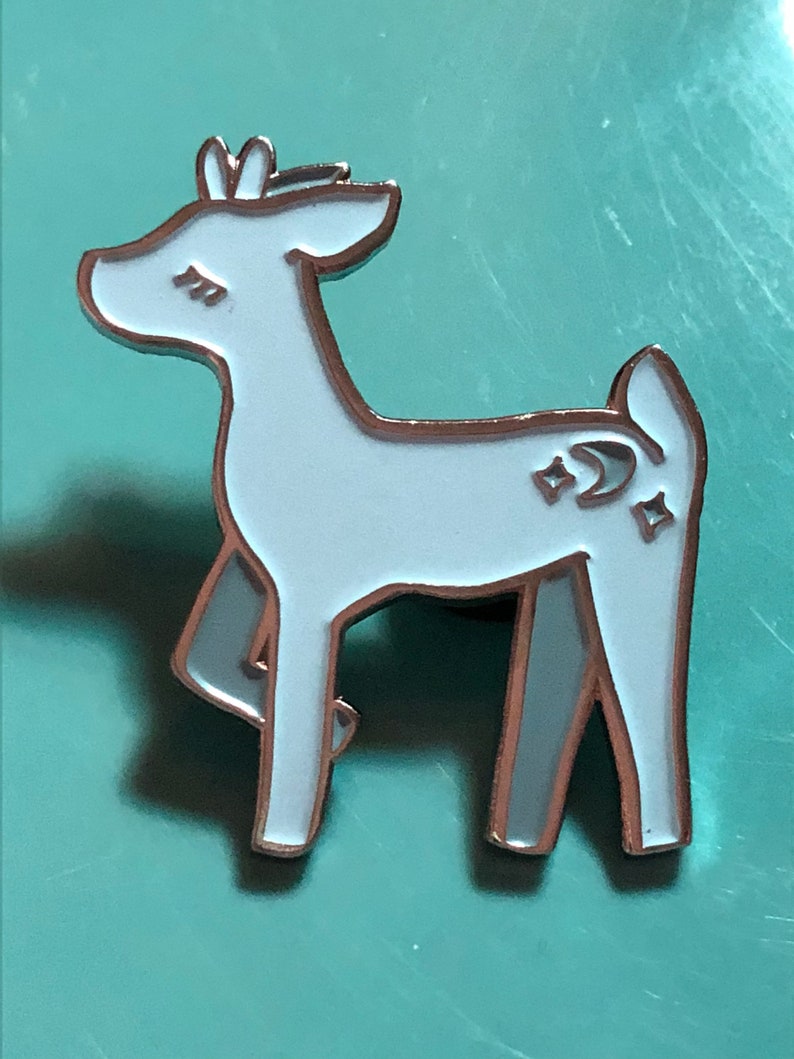 Deer Fawn Seconds Enamel Pins Soft Enamel Silver Moon and Stars Deer Pin Woodland Enamel Pin image 1