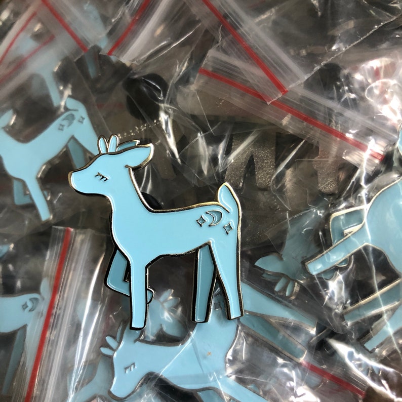Pastel Moon and Stars Deer Pin Soft Enamel Silver Woodland Enamel Pin Deer Fawn Enamel Pins