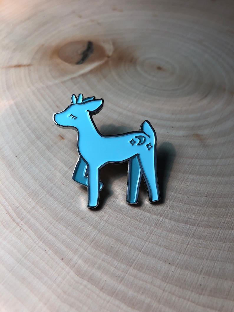 Deer Fawn Enamel Pins Soft Enamel Silver Pastel Moon and Stars Deer Pin Woodland Enamel Pin image 1