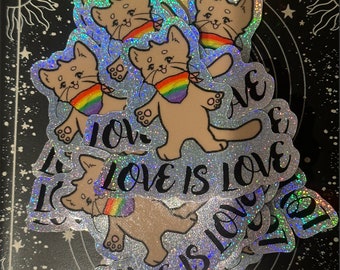 Love is Love cat glitter sticker