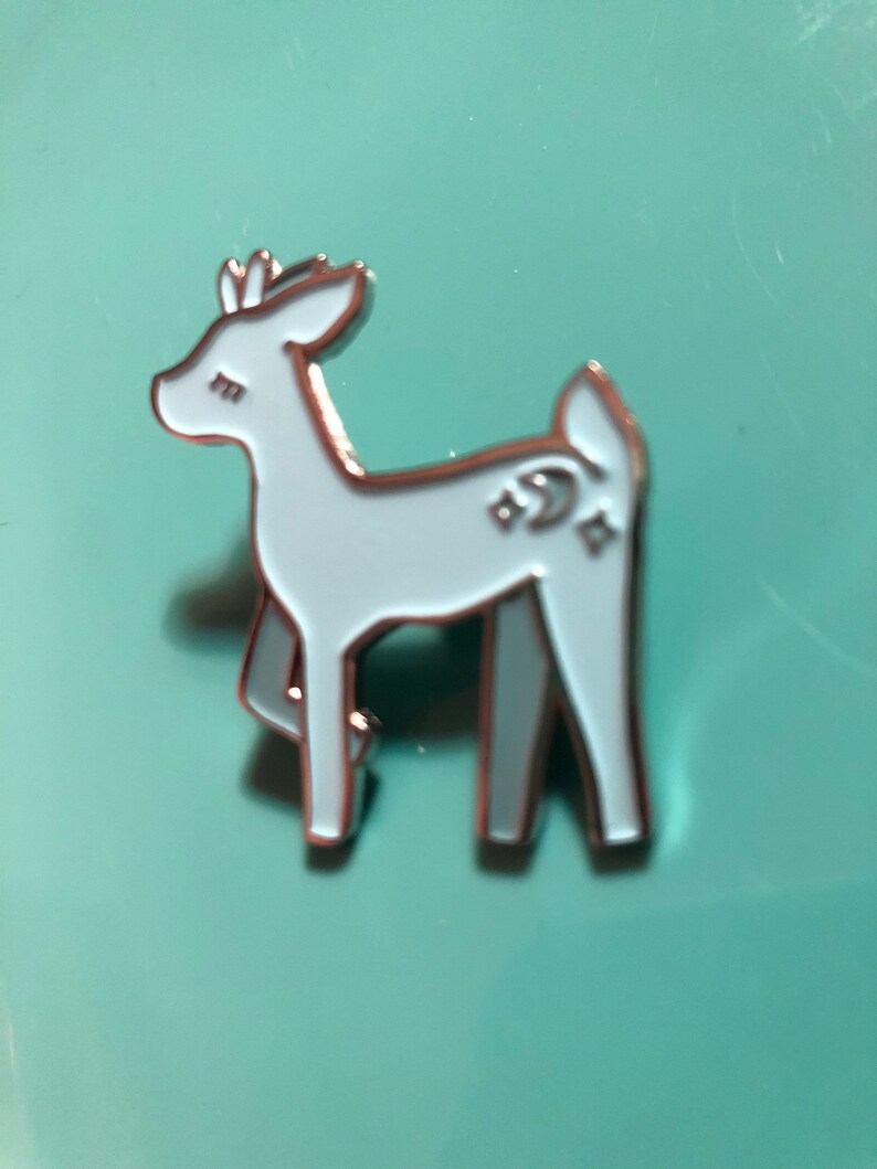 Deer Fawn Seconds Enamel Pins Soft Enamel Silver Moon and Stars Deer Pin Woodland Enamel Pin image 4