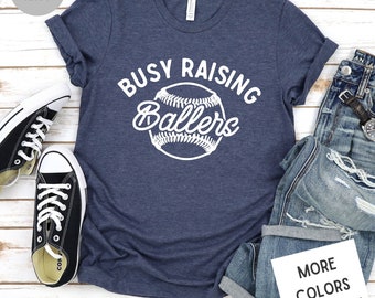 Busy Raising Ballers Baseball Softball Mom Shirt - Unisex Premium Super Soft T Shirt