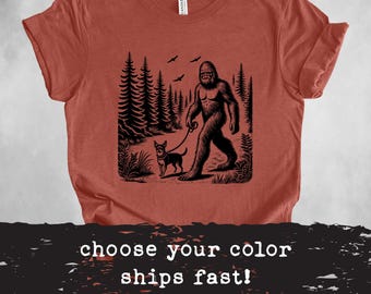 Funny Bigfoot & Chihuahua Camping Tee - Dog Lover Gift