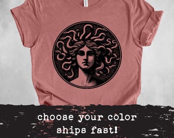 Medusa T Shirt | The Female Gaze | Greek Mythology Goddess T Shirt | Feminism Feminist | Witchy Woman | Petrify The Patriarchy | Smash Snake