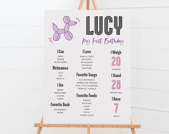 Balloon Dog First Birthday Milestone Board, Editable Template (Digital Download)
