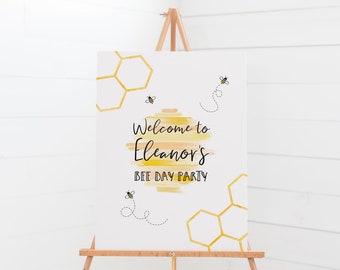 Birthday Welcome Sign, First Bee Day Poster, Baby Shower Decoration, Custom Party Sign, Welcome Poster, Honey Bee Party