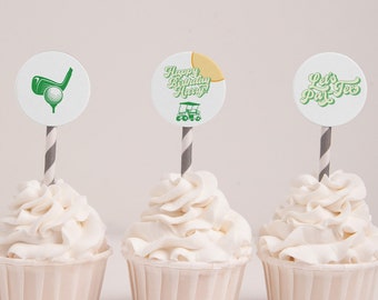 Golf Cupcake Toppers, Party Decorations, Let's Par-Tee, First Birthday Dessert, Golf Favor Stickers, Birthday Favor Labels