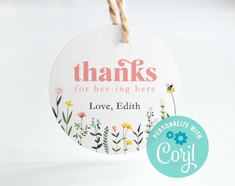 Thank You Tag, Bee Day Label, Gift Sticker, Birthday Party Favors, Instant Download, Honey Bee First Birthday