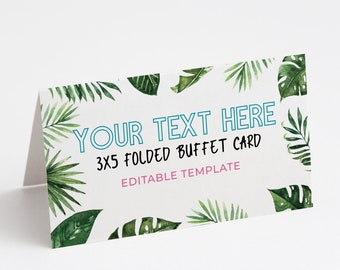 EDITABLE Tropical Buffet Cards, Hawaii Party Food Labels, Palm Leaf Nameplates, Aloha Place Cards