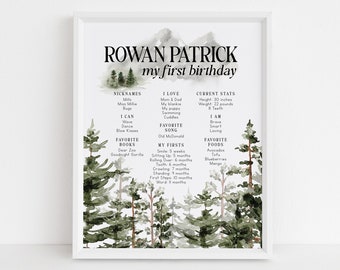 First Birthday Milestone Poster Template, Forest Theme Milestone 1st Birthday Sign, Camping Woodland Poster for 1st Birthday