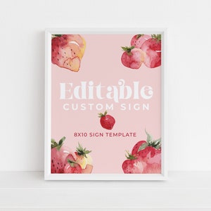 EDITABLE Strawberry Party Sign, Berry First Birthday Sign, Sweet One Party Poster, Instant Download First Birthday Sign