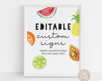 EDITABLE Fruit Custom Sign Templates, Two-tti Frutti Second Birthday Welcome Sign, Sweet One Decor, Summer Party Decor Instant Download