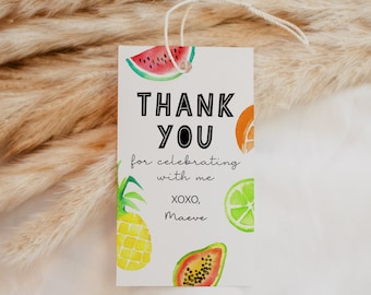 Editable Tutti Frutti Thank You Tag, Summer Favor Label (2x3.5 file)