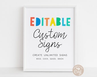 EDITABLE Colorful Custom Signs, One if Fun First Birthday Welcome Sign Template, Rainbow Party Decor, Party Decor Instant Download