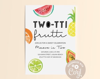 EDITABLE Two-tti Frutti Summer Fruit Invitation, Two Fun Second Birthday, Instant Download, Summer Birthday, Fun in the Sun. Printable