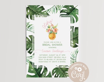 EDITABLE Tropical Pineapple Invitation, Baby Shower, Bridal, Wedding, Aloha, First Birthday, Beverly Hills, Printable, Photo Card