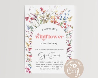 EDITABLE Wildflower Invitation, Baby Shower, Bridal, First Birthday, Instant Download, Corjl, DIY, Bee Day, Honey. Printable, Photo Card