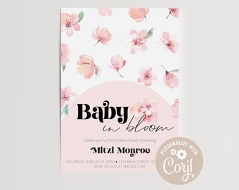 EDITABLE Cherry Blossom Invitation, Baby Shower, Bridal, Wedding, First Birthday, Gender Neutral. Baby in Bloom, Printable, Photo Card