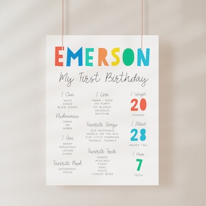 Tablero de hitos de primer cumpleaños editable, plantilla de póster de hitos "Uno es divertido" colorido, letrero de hitos arcoíris, decoración para fiesta de cumpleaños de niño