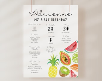 Fruit First Birthday Milestone Board, Summer Party Decor (Editable on Corjl)