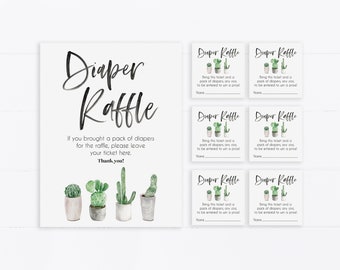 Cactus Baby Shower Game, Diaper Raffle Tickets and Sign, Fiesta Baby Shower, Desert Baby Sprinkle Game