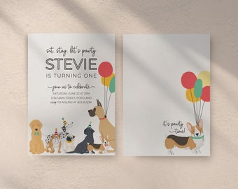 Dog Birthday Party Invitation Template, Puppy First Birthday (Instant Download)
