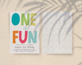 Editable Colorful First Birthday Invitation, Fun in the Sun (Digital Download)