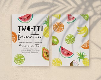 Two-tti Frutti Birthday Invitation, Summer Fruit, Editable Template (Instant Download)