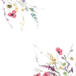 May include: Watercolor painting of a floral arrangement with pink, red, and yellow flowers and green leaves. The flowers are arranged in a loose, flowing style, creating a sense of movement and whimsy.