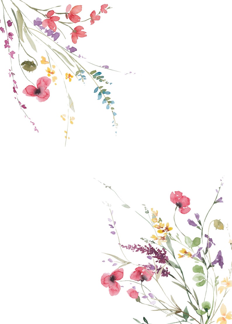May include: Watercolor painting of a floral arrangement with pink, red, and yellow flowers and green leaves. The flowers are arranged in a loose, flowing style, creating a sense of movement and whimsy.