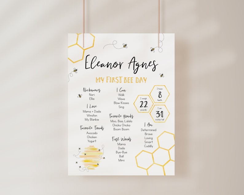 EDITABLE First Bee Day Birthday Invitation, Honey Invitation Template, Have You Heard the Buzz First Birthday, Honey Bee Invite image 6