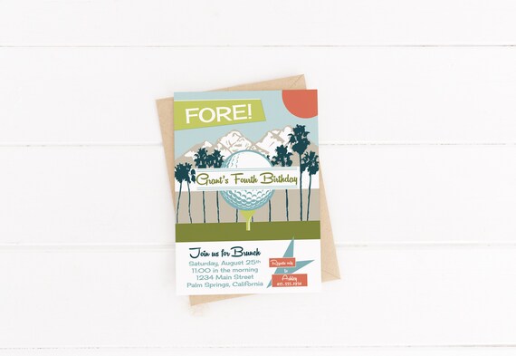 Retro Golf Birthday Invitations, Mini Golf First Birthday, Mid Century, Palm Springs, Personalized Digital or Printed, Printed Invites Il_570xn