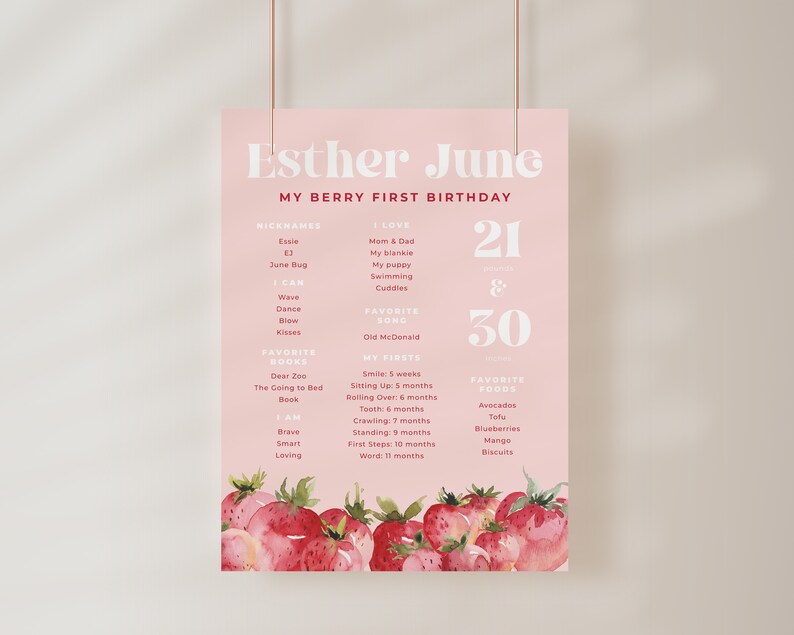 Editable Strawberry Invitation, Berry First Birthday Invite, Girl Summer Birthday, Farmers Market Birthday, Berry Sweet Girl, Sweet One image 7