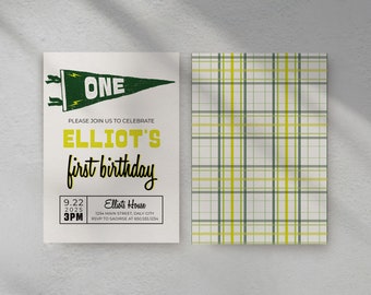 Retro Pennant First Birthday Invitation, Sports Theme (Instant Download)