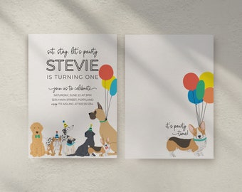 Puppy Birthday Party Invitation Template, Dog Adoption (Editable, Instant Download)