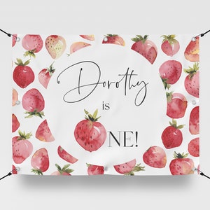 DIGITAL FILE Strawberry Birthday Backdrop, Berry First Birthday Banner, Strawberry First Birthday Decor, Sweet One Birthday