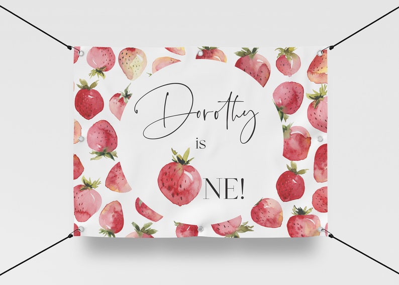DIGITAL FILE Strawberry Birthday Backdrop Berry First Birthday Banner Strawberry First Birthday Decor Sweet One Birthday