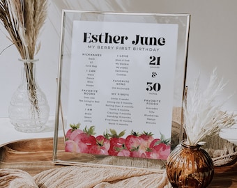 Strawberry First Birthday Milestone Board, Berry Sweet (Digital Download)