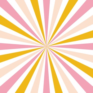 May include: Abstract background with a radiating pattern of yellow, pink, and white stripes.