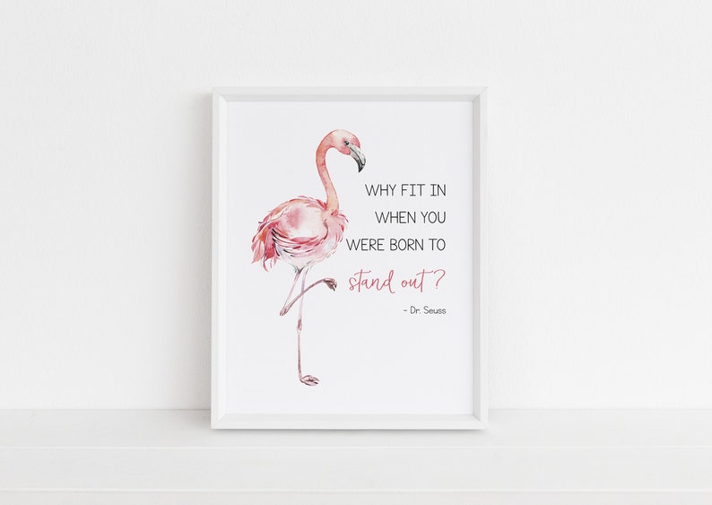 Born to Stand Out Flamingo Print, Tropical Wall Art, Nursery Decor, Kids Room Art, Classroom Motivational Poster, Printable image 1