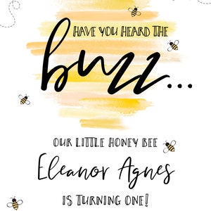 EDITABLE First Bee Day Birthday Invitation, Honey Invitation Template, Have You Heard the Buzz First Birthday, Honey Bee Invite image 3
