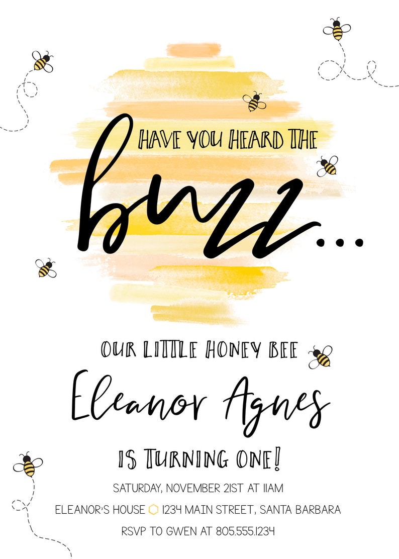 EDITABLE First Bee Day Birthday Invitation, Honey Invitation Template, Have You Heard the Buzz First Birthday, Honey Bee Invite image 3