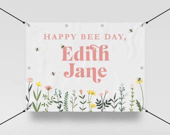 Bee Birthday Backdrop, Wildflower Banner, Digital File, Bee Day Backdrop, First Birthday Banner, Bee Banner, Spring Birthday